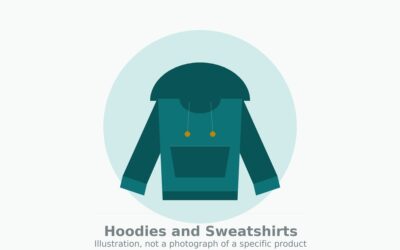 Flat illustration of a pullover hoodie seen from the front, showing the hood, a kangaroo pocket, and two drawstrings