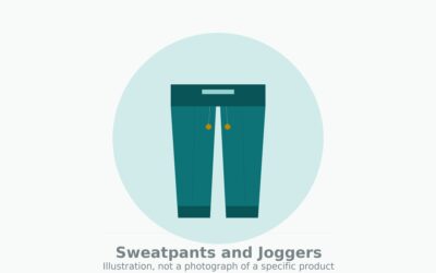 Flat illustration of jogger style sweatpants with an elastic waistband, drawstrings, and ribbed ankle cuffs